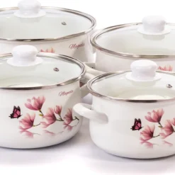 8 Tlg TOPFSET Kochtopfset Töpfe Induktionstöpfe Induktion Emaille Mit Glasdeckel