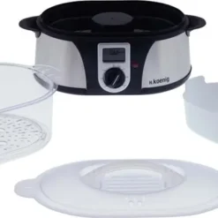 H.Koenig Elektro-Dampfgarer Ohne BPA 12 Liter, 3 Herausnehmbare Behälter, 1000 W, Timer Bis Zu 60 Minuten VAP12, Kunststoff, Metall, Single -Angebote Gourmet Kueche Store 13c0b6f9ee3a03f4957a50f6abc03ffe