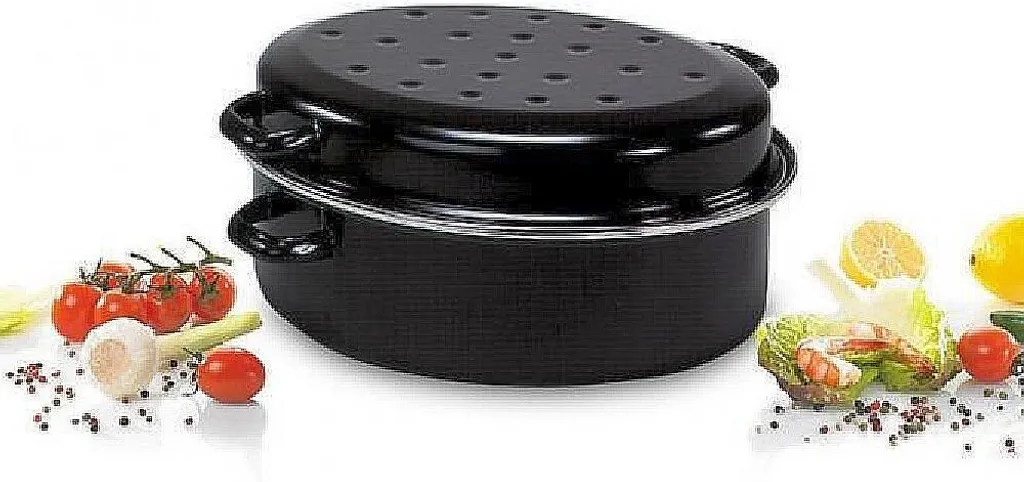 Krüger Gänsebräter Aus Schwarz Emailliertem Stahl Mit Chromrand 42cm 7 Krüger Gänsebräter Aus Schwarz Emailliertem Stahl Mit Chromrand 42cm – Bild 5