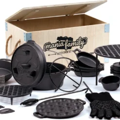 BBQ-Toro 19-teiliges Dutch Oven Set In Holzkiste | Mit Dutch Oven Feuertopf Und Mehr | Preseasoned