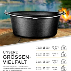 Grillas® Dutch Oven Set 7,3 Liter / Topf Ohne Füße Deckelheber BBQ Gusseisen Feuertopf Gusstopf Schmortopf -Angebote Gourmet Kueche Store 1bd667503975c56f8b918795c7064bdc