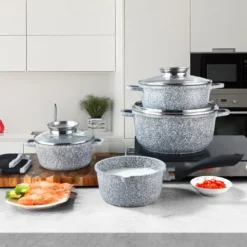 Graue Töpfe Und Kasserolle Mit Marmorbeschichtung -Angebote Gourmet Kueche Store 20442dc3a659c77de1433746d437d5fd