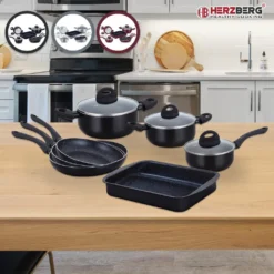 Herzberg HG-5003BK: 8-Teiliges Marmor-Kochgeschirr-Set - Schwarz -Angebote Gourmet Kueche Store 204d9047cf10babab91a4a629696d0cb