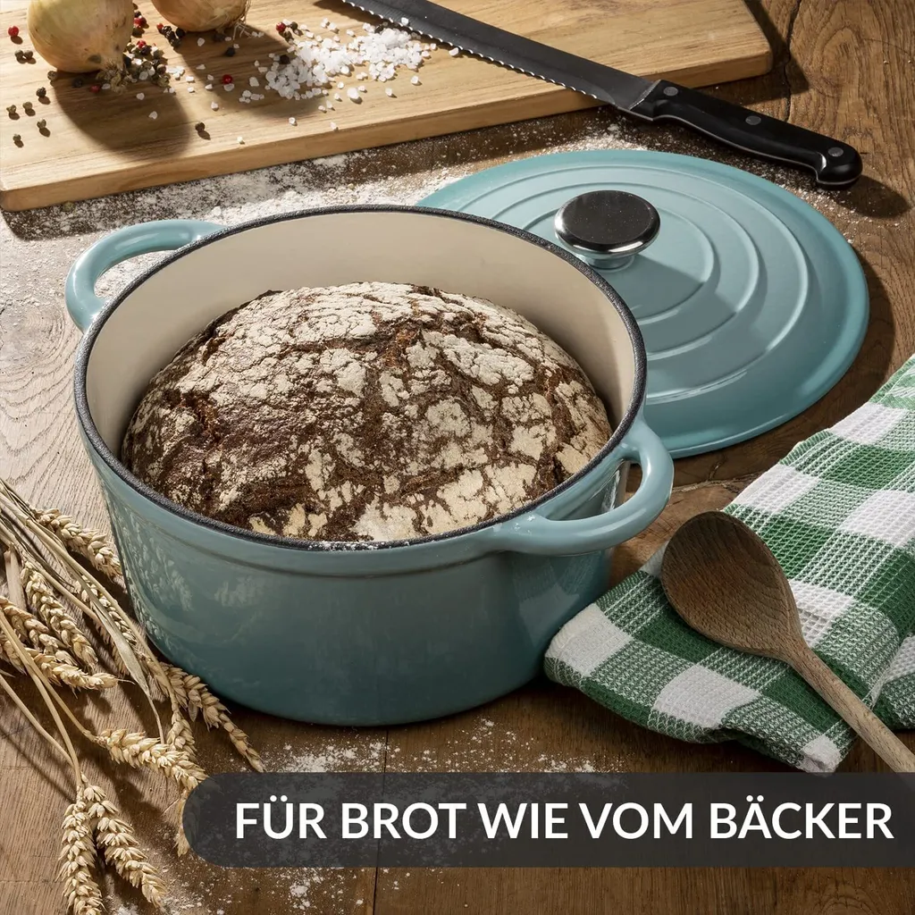 Gusseisen Topf Brot Backen 24 Cm - 3,5 L Schmortopf Gusseisen Emailliert Zum Schmoren, Backen Und Braten - Brotbacktopf Mit Deckel Induktion - (3,5 L, Blau) 4 Gusseisen Topf Brot Backen 24 Cm - 3,5 L Schmortopf Gusseisen Emailliert Zum Schmoren, Backen Und Braten - Brotbacktopf Mit Deckel Induktion - (3,5 L, Blau) – Bild 2