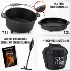 Dutch Oven 9L IRONO - Guseissen Topf - Dutch Oven Set - Feuertopf - 9 Liter - Mit Pfannendeckel, Transport- Und Schutztasche, Deckelheber Und Gebrauchsanweisung 11 Dutch Oven 9L IRONO - Guseissen Topf - Dutch Oven Set - Feuertopf - 9 Liter - Mit Pfannendeckel, Transport- Und Schutztasche, Deckelheber Und Gebrauchsanweisung -Angebote Gourmet Kueche Store 40fbace0ec3b5f26d85d259bf80e2b79