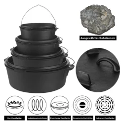 Mucola Gusseisen Feuertopf Gusstopf Inkl. Deckelgriff 2in1 Kochtopf & Pfanne 9,0L Dutch Oven Potjie Camping Kochgeschirr -Angebote Gourmet Kueche Store 441d2917a9f1526f4173ad2243191b65