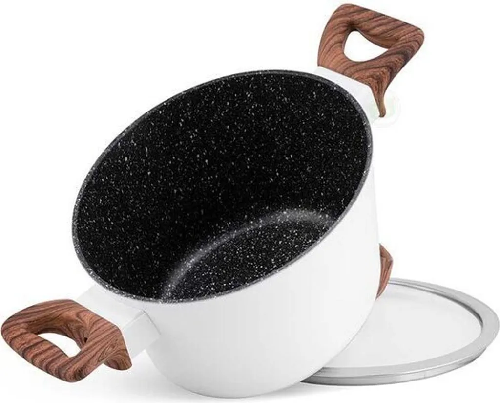 Weiße Keramik-Marmortöpfe Mit Bratpfanne Und Wok Set 15-teiliges 10 Weiße Keramik-Marmortöpfe Mit Bratpfanne Und Wok Set 15-teiliges – Bild 8