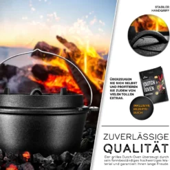 Grillas® Dutch Oven Set 7,3 Liter / Topf Ohne Füße Deckelheber BBQ Gusseisen Feuertopf Gusstopf Schmortopf -Angebote Gourmet Kueche Store 497279c8b65d4d47fa83175c99a0edc7