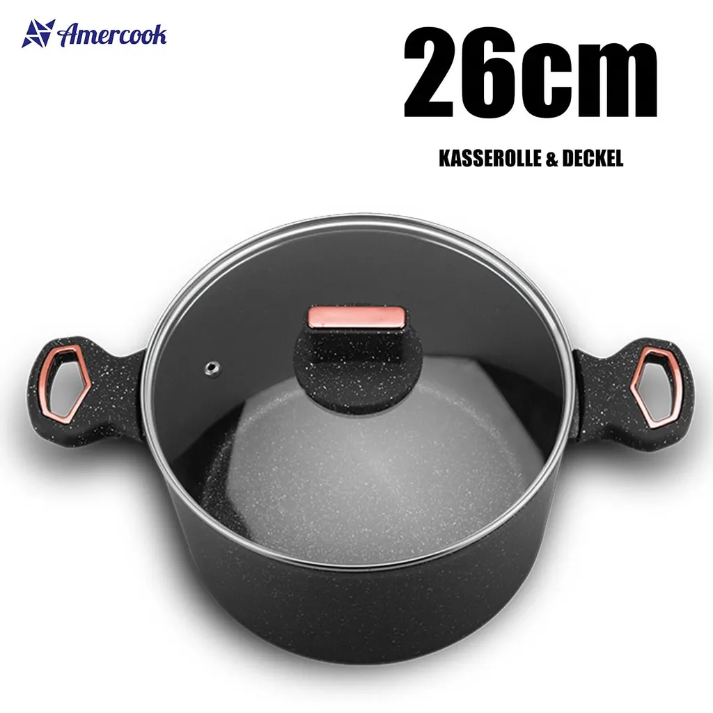 AMERCOOK Brittany 26 Cm Kochtopf Mit Deckel - Kasserolle Mit Deckel Für Alle Herdarten Topf Induktionsgeeignet Antihaft - Steinoptik Induktionstopf Antihaft- & Silikonbeschichtet Milchtopf 4 AMERCOOK Brittany 26 Cm Kochtopf Mit Deckel - Kasserolle Mit Deckel Für Alle Herdarten Topf Induktionsgeeignet Antihaft - Steinoptik Induktionstopf Antihaft- & Silikonbeschichtet Milchtopf – Bild 2
