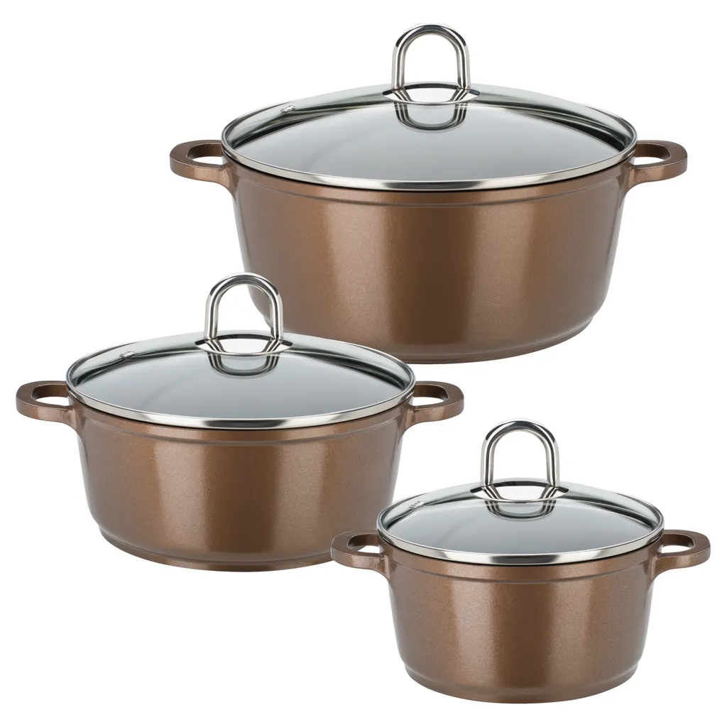 GSW Kochtopf-Set Gourmet Premium Color 6 Tlg. Bronze , Aluminium, Edelstahl, Glas, Kochtopf Mit Glasdeckel ø Ca. 16 X H 8,6cm / ø Ca. 20 X H 9,0cm / ø Ca. 24 X H 10,7cm 3 GSW Kochtopf-Set Gourmet Premium Color 6 Tlg. Bronze , Aluminium, Edelstahl, Glas, Kochtopf Mit Glasdeckel ø Ca. 16 X H 8,6cm / ø Ca. 20 X H 9,0cm / ø Ca. 24 X H 10,7cm