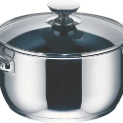 Berndes Injoy Special Edition Kochtopf Mit Glasdeckel, Topf Mit Deckel, Antihaftversiegelung, Edelstahl, Silber / Schwarz, Ø 20 Cm, 063241