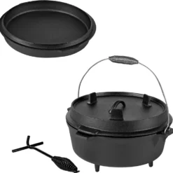 Mucola 5,7 Liter Dutch Oven Feuerkessel Gusseisen Kessel Bräter Camping Grillpfanne BBQ Gusstopf Deckelheber Topf Pfanne Gulaschtopf Potjie -Angebote Gourmet Kueche Store 637bdc37ccf6adc71ec8bc0a7f35eff1