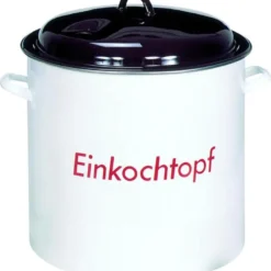 Culinario Emaillierter Einkochtopf Mit Metalldeckel, 28 Liter, Ø35 X H30cm, Für Alle Kochfelder Geeignet, Thermometer-Öffnung, Einkocher Für Marmelade