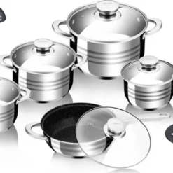 Angebote Gourmet Kueche Store 30 Maison & Kitchen - Kochtopfset - Pfannenset 13-teilig - Edelstahl - Kochgeschirr Set Mit Glasdeckel - Induktionsgeeignet - Stielpfanne / Bratpfanne - PFAS-frei