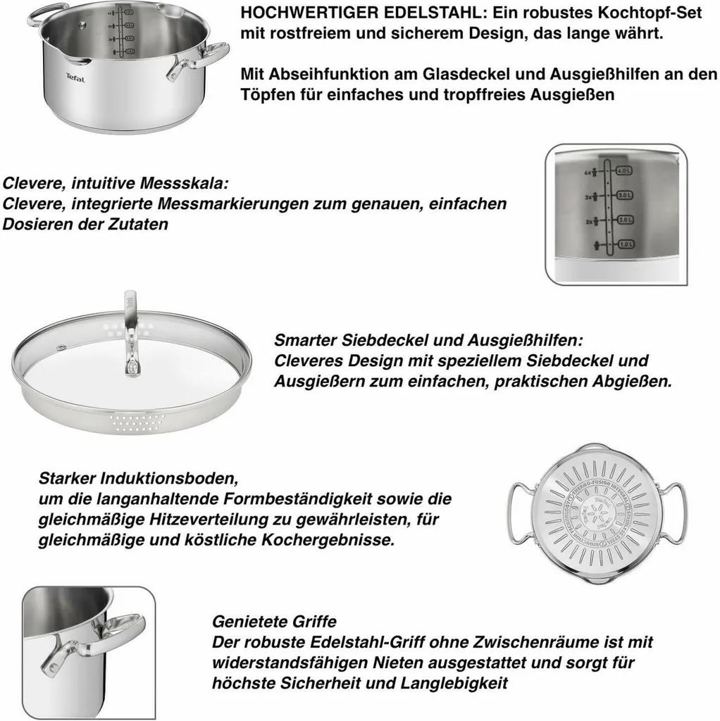 Tefal G719S734 DUETTO 8-tlg.Set 3x Kochtopf/Glasdeckel + Stieltopf + Suppenkelle 6 Tefal G719S734 DUETTO 8-tlg.Set 3x Kochtopf/Glasdeckel + Stieltopf + Suppenkelle – Bild 4