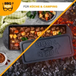 BBQ-Nerd© Kleine Brotbackform 3 L - Gusseisen Kastenform Mit Deckel - Backform Für Ofen, Grill, Feuer - Brottopf Dutch Oven Für Hackbraten Fleischkäse Brot -Angebote Gourmet Kueche Store 7bc68aead8c63848b00b616f5400ff74