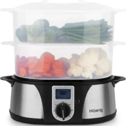 H.Koenig Elektro-Dampfgarer Ohne BPA 12 Liter, 3 Herausnehmbare Behälter, 1000 W, Timer Bis Zu 60 Minuten VAP12, Kunststoff, Metall, Single -Angebote Gourmet Kueche Store 83750dcdcd3fbaf0d8ec36e5e07aa8eb