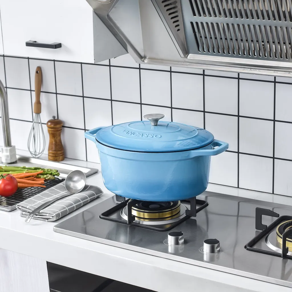 Vancasso Gusseisen Topf, Bräter Mit Deckel, Bratpfanne 6L Ø 30cm Emaillie Schmortopf, 13cm Niedrige Höhe Kasserolle Für Alle Herdarten Und Induktion 8 Vancasso Gusseisen Topf, Bräter Mit Deckel, Bratpfanne 6L Ø 30cm Emaillie Schmortopf, 13cm Niedrige Höhe Kasserolle Für Alle Herdarten Und Induktion – Bild 6