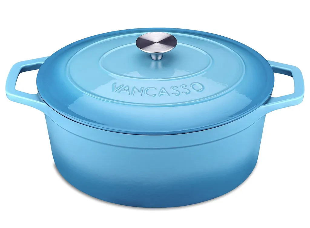 Vancasso Gusseisen Topf, Bräter Mit Deckel, Bratpfanne 6L Ø 30cm Emaillie Schmortopf, 13cm Niedrige Höhe Kasserolle Für Alle Herdarten Und Induktion 3 Vancasso Gusseisen Topf, Bräter Mit Deckel, Bratpfanne 6L Ø 30cm Emaillie Schmortopf, 13cm Niedrige Höhe Kasserolle Für Alle Herdarten Und Induktion