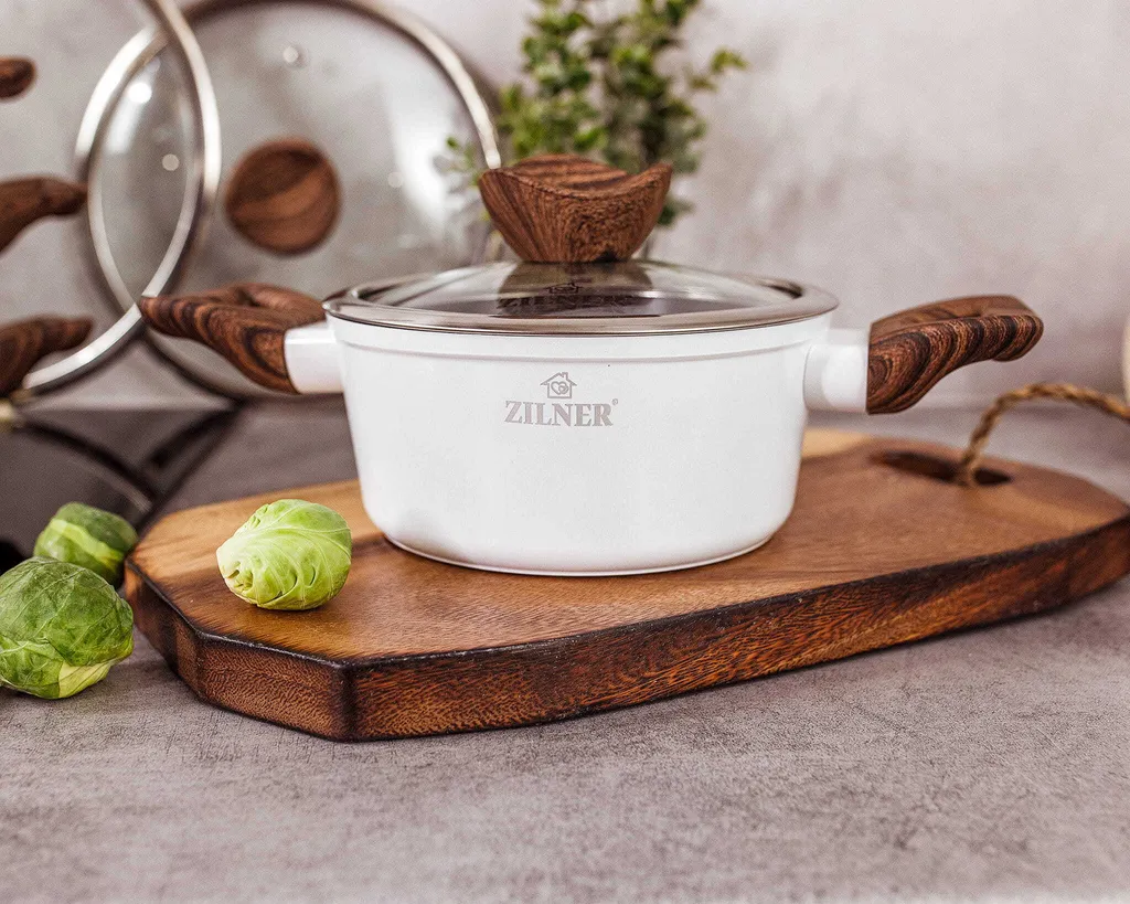 Weiße Keramik-Marmortöpfe Mit Bratpfanne Und Wok Set 15-teiliges 7 Weiße Keramik-Marmortöpfe Mit Bratpfanne Und Wok Set 15-teiliges – Bild 5