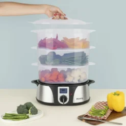 H.Koenig Elektro-Dampfgarer Ohne BPA 12 Liter, 3 Herausnehmbare Behälter, 1000 W, Timer Bis Zu 60 Minuten VAP12, Kunststoff, Metall, Single -Angebote Gourmet Kueche Store 8a78c88a94cf8b0425b4430a9b144605