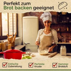 Funkenflug® Gusseisen Topf Brot Backen 4,7 Liter In Rot [Induktionsgeeignet] Inkl. Rezeptbuch - Für Einzigartigen Brotgenuss - Auch Als Schmortopf Einsetzbar - Gusseisen Emaille Topf - Bräter Gusseisen -Angebote Gourmet Kueche Store 8e486794b4896613f37c4c6c7ad53700
