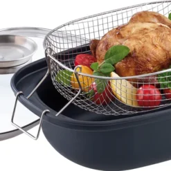 GSW Aromabräter Mit Einsatz 39x25x9,5 Cm / 4 Ltr., Kohlenstoffstahl, Edelstahl Rostfrei, Glas, Aromabräter Mit Aroma-Glasdeckel ø Ca. 39 X 25 X H 9,5cm / Drahteinsatz