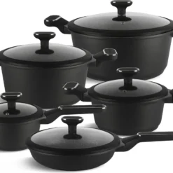 Schwarze Töpfe INDUKTION GLASDECKEL Kochtopf Topfset Keramik Und Pfanne