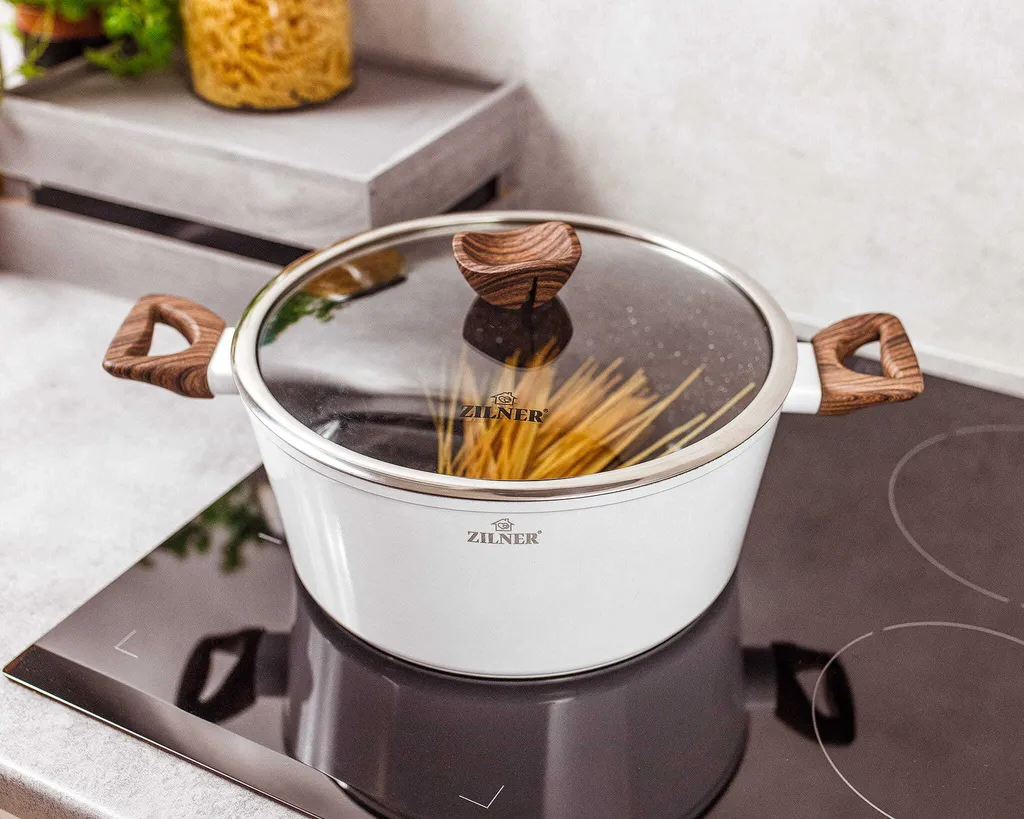 Weiße Keramik-Marmortöpfe Mit Bratpfanne Und Wok Set 15-teiliges 8 Weiße Keramik-Marmortöpfe Mit Bratpfanne Und Wok Set 15-teiliges – Bild 6