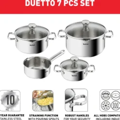 Tefal Duetto Kochgeschirr, 7-Teiliges Set, Stielkasserolle 16 Cm, Kochtöpfe 16/20/24 Cm + Deckel -Angebote Gourmet Kueche Store b539c6ca97b72b3012aecab98bdb61c9