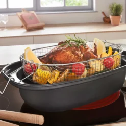 GSW Aromabräter Mit Einsatz 39x25x9,5 Cm / 4 Ltr., Kohlenstoffstahl, Edelstahl Rostfrei, Glas, Aromabräter Mit Aroma-Glasdeckel ø Ca. 39 X 25 X H 9,5cm / Drahteinsatz -Angebote Gourmet Kueche Store b93ce86c1a85bac77d917f4db5e78a06