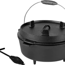 Mucola 5,7 Liter Dutch Oven Feuerkessel Gusseisen Kessel Bräter Camping Grillpfanne BBQ Gusstopf Deckelheber Topf Pfanne Gulaschtopf Potjie -Angebote Gourmet Kueche Store b9e3c030dc829f2c05b24c07ec938120