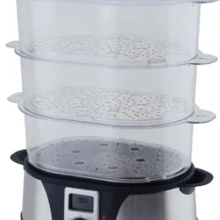 H.Koenig Elektro-Dampfgarer Ohne BPA 12 Liter, 3 Herausnehmbare Behälter, 1000 W, Timer Bis Zu 60 Minuten VAP12, Kunststoff, Metall, Single -Angebote Gourmet Kueche Store ce97525da7672e65c2960930f636a27e