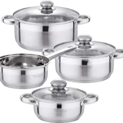 Velaze Töpfe Set, 7-teilig Kochtopf Set Aus Edelstahl, Topf Set Mit Glasdeckeln, PFOA Frei, Klassisches Design, Topfset Induktion Für Alle Herdarten Und Für Verschiedene Kochbedürfnisse