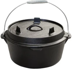 Dutch Oven | Feuertopf Qt 4.5 Ohne Füße Aus Gusseisen - Camping Bräter BBQ