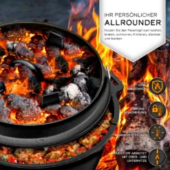 Grillas® Dutch Oven Set 7,3 Liter / Topf Ohne Füße Deckelheber BBQ Gusseisen Feuertopf Gusstopf Schmortopf -Angebote Gourmet Kueche Store de8b69250643baddf2794a42f9f97d01