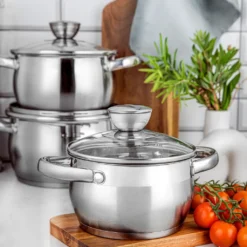 TOPFSET 4 Tlg. INDUKTION Kochtopfset EDELSTAHL Töpfe Mit Glasdeckel FLORINA -Angebote Gourmet Kueche Store e8731036d2ed9858ba69828d26df7df1