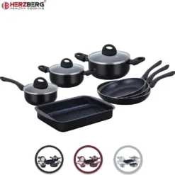 Herzberg HG-5003BK: 8-Teiliges Marmor-Kochgeschirr-Set - Schwarz -Angebote Gourmet Kueche Store f1e612687aa7798c87398771f5dd7e64