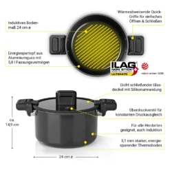N8WERK Aluguss-Energiespartopf Kochtopf Topf Energiespartopf Aluguss 5,8 L Induktion Deckel Suppentopf Ø 24 Cm -Angebote Gourmet Kueche Store f6116c8f49455afd4b81a2dd465414c1